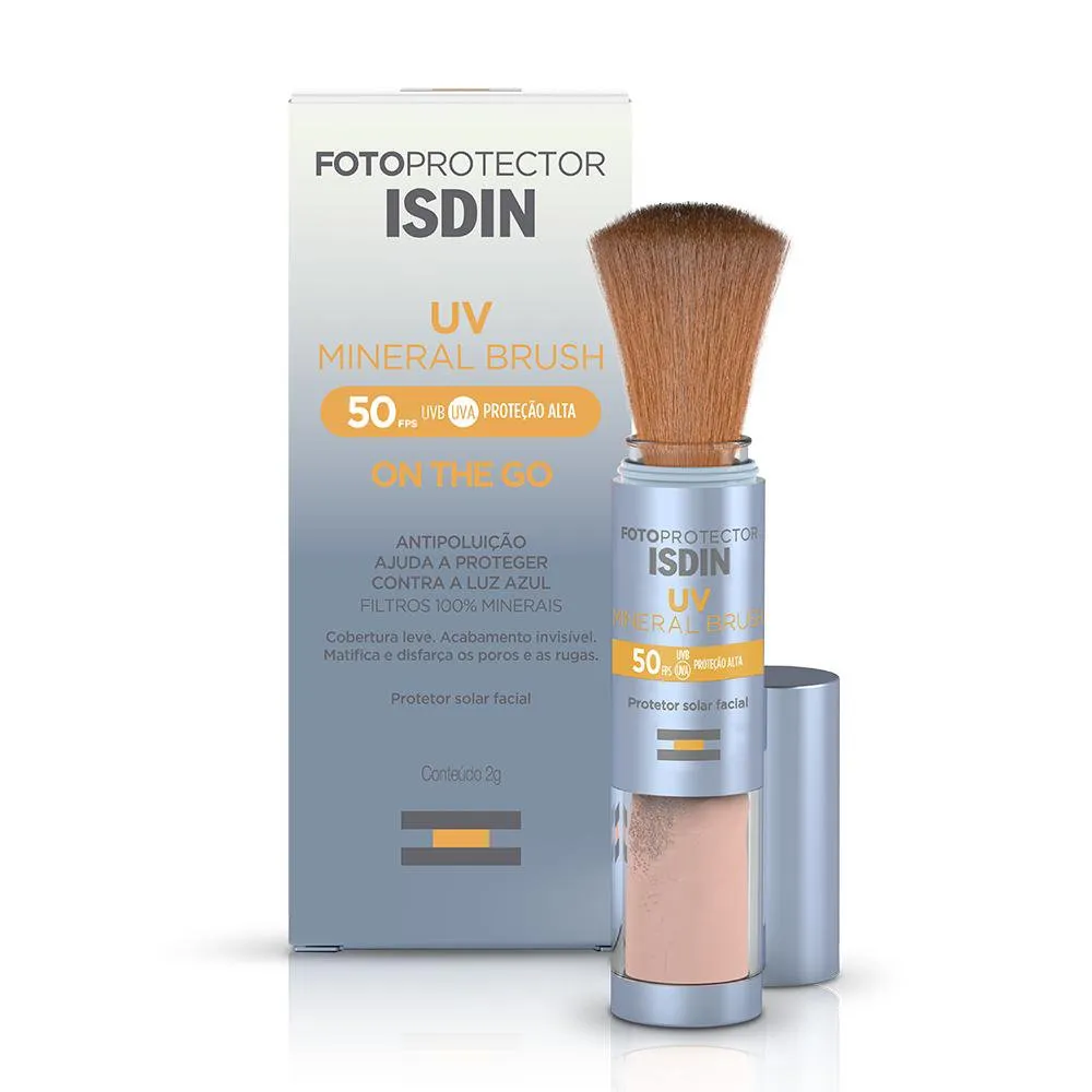 Protetor Solar Facial ISDIN UV Mineral Brush FPS50 On The Go Translúcido 2g