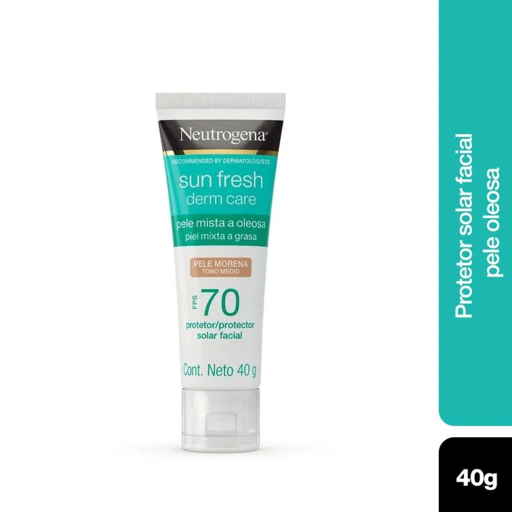 Protetor Solar Facial Neutrogena Sun Fresh Derm Care FPS70 Pele Mista a Oleosa Cor Morena 40g