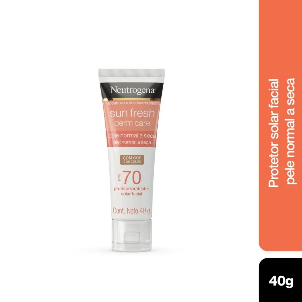 Protetor Solar Facial Neutrogena Sun Fresh Derm Care FPS70 Pele Normal a Seca Com Cor 40g