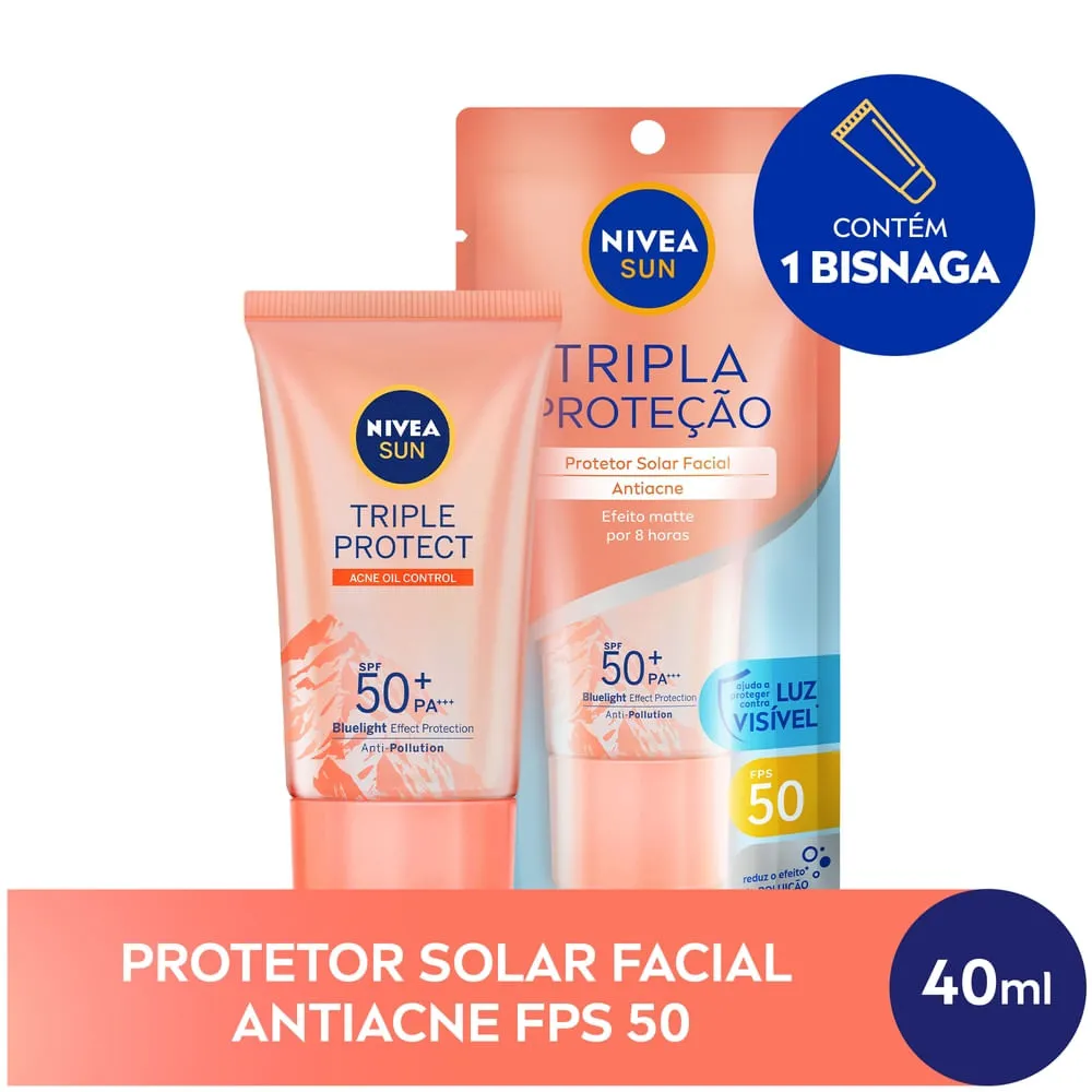 Protetor Solar Facial Nivea Sun Tripla Proteção FPS50 Antiacne 40ml