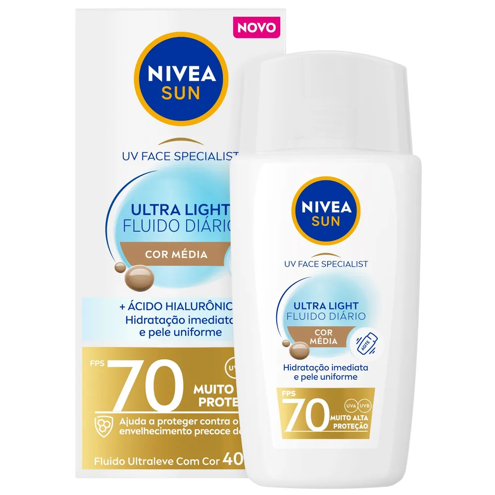 Protetor Solar Facial Nivea Sun Ultra Light Cor Média Uv Face Specialist Fps70 40ml