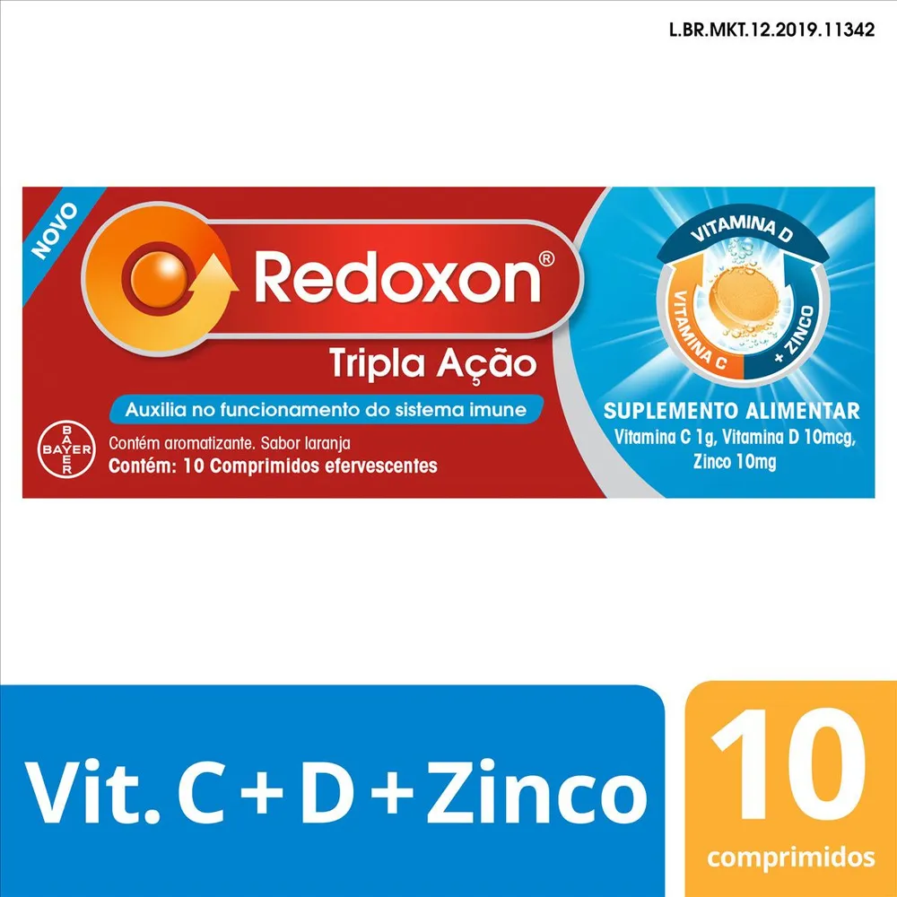 Redoxon Tripla Ação Vitamina C, D e Zinco Sabor Laranja 10 Comprimidos Efervescentes