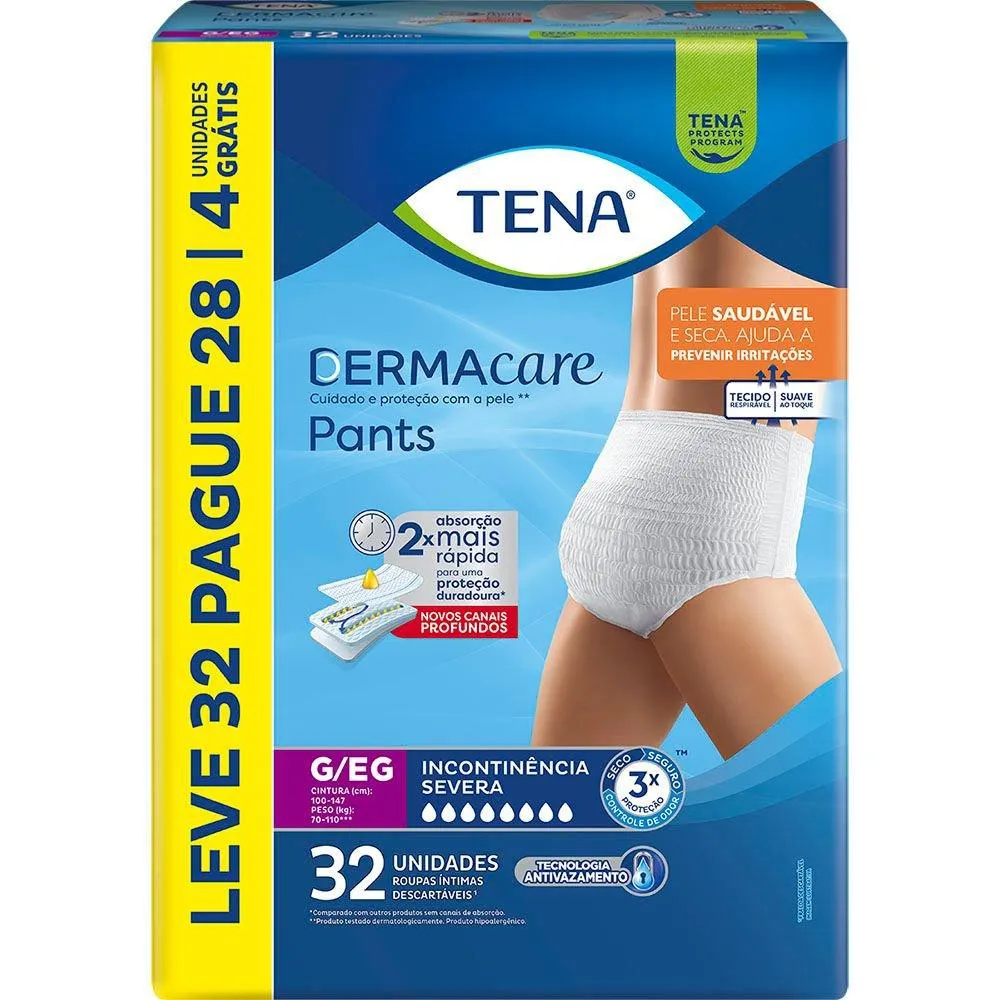 Roupa Íntima Descartável Pants Tena Dermacare G/Eg Leve 32 Pague 28 Unidades