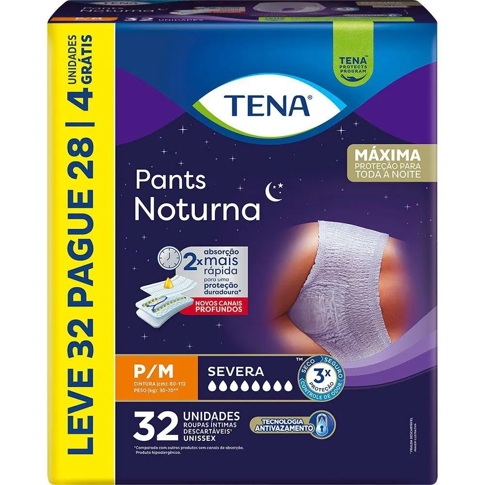 Roupa Íntima Descartável Pants Tena Noturna P/M Leve 32 Pague 28 Unidades