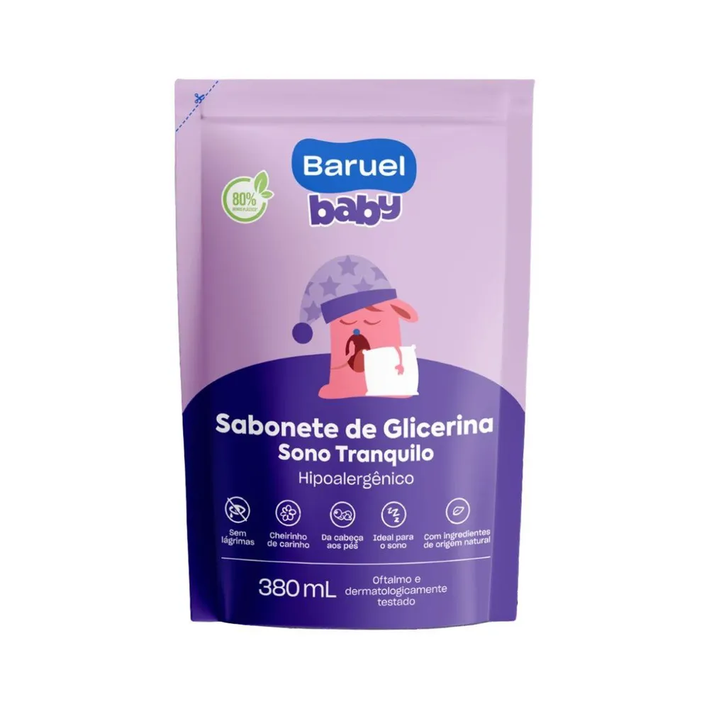 Sabonete Líquido De Glicerina Baruel Baby Da Cabeça Aos Pés Sono Tranquilo Sachê Refil 380ml