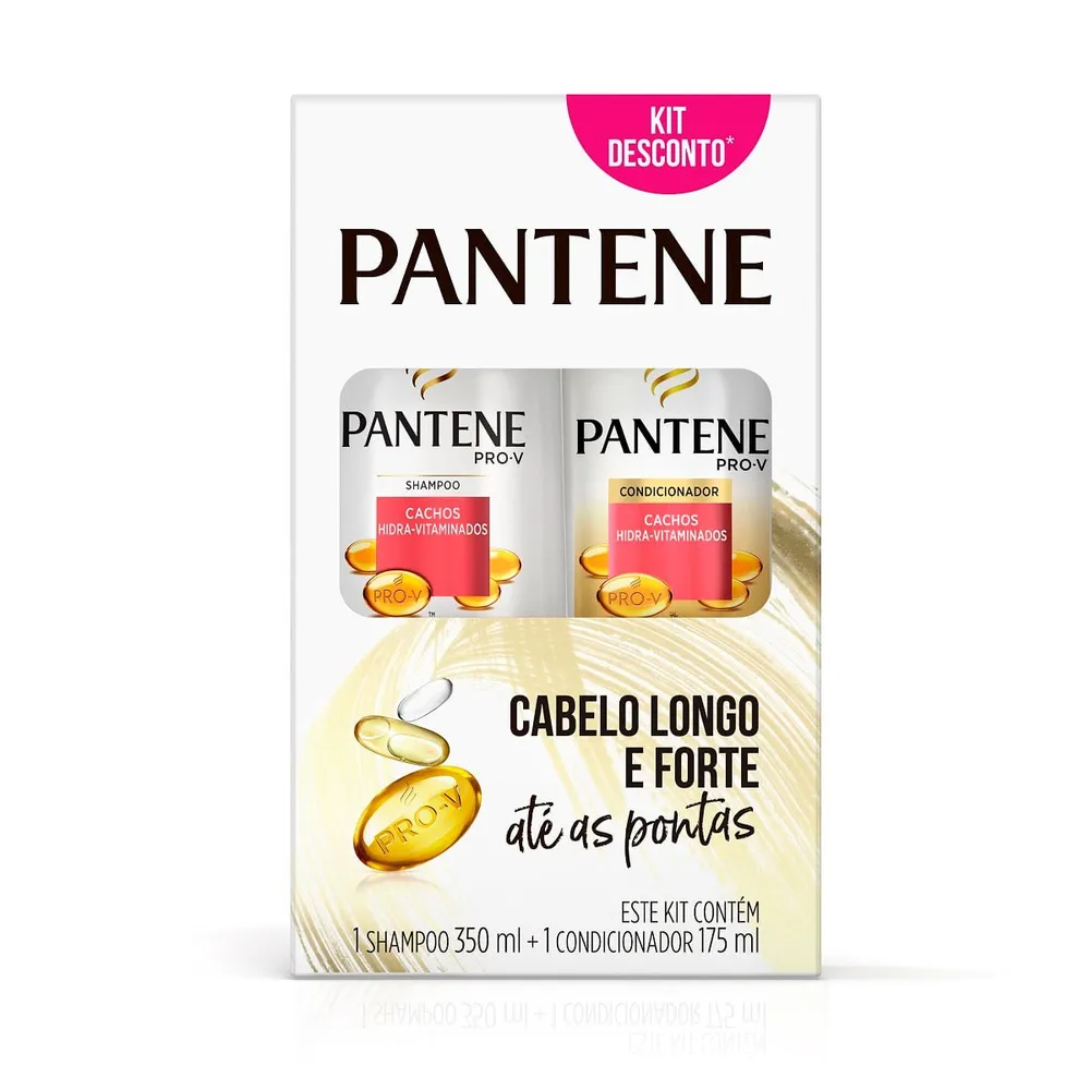 Shampoo Pantene Cachos Hidra-Vitaminados Cabelo Longo E Forte Até As Pontas 350ml + Condicionador Pantene Cachos Hidra-Vitaminados Cabelo Longo E Fort