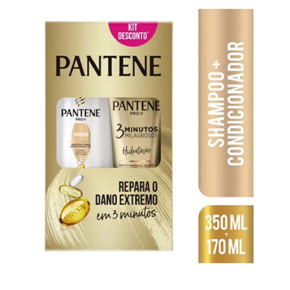 Shampoo Pantene Hidratação 350ml + Condicionador Pantene Hidratação 3 Minutos Milagrosos 170ml