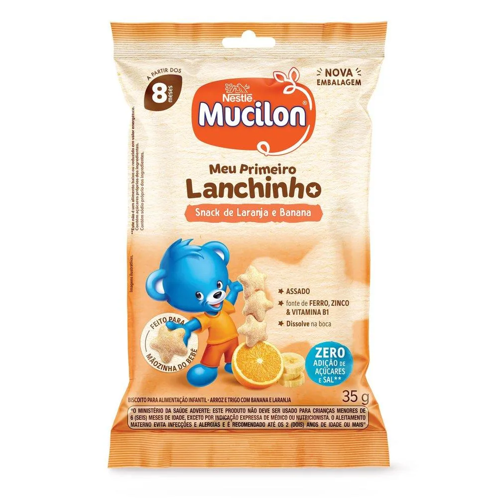 Snack Infantil Mucilon Meu Primeiro Lanchinho Sabor Laranja e Banana 35g