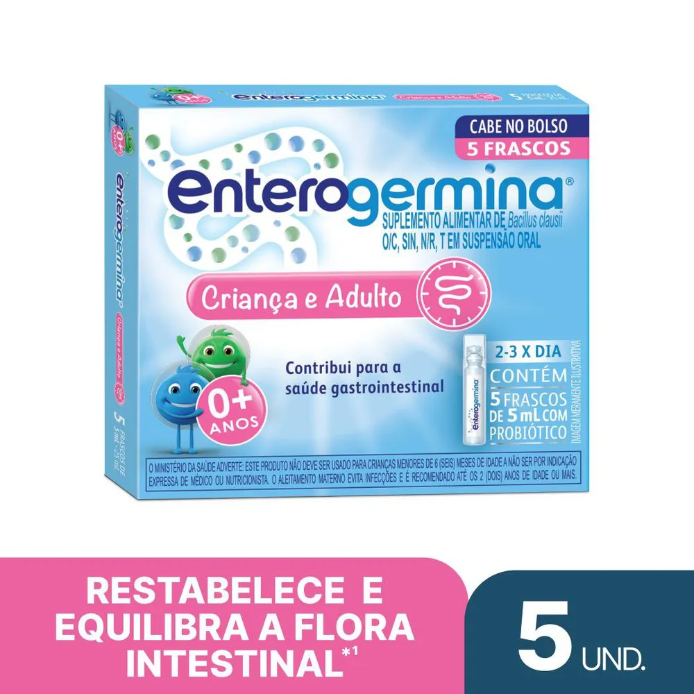 Suplemento Alimentar Enterogermina 5ml Criança E Adulto 5 Flaconete