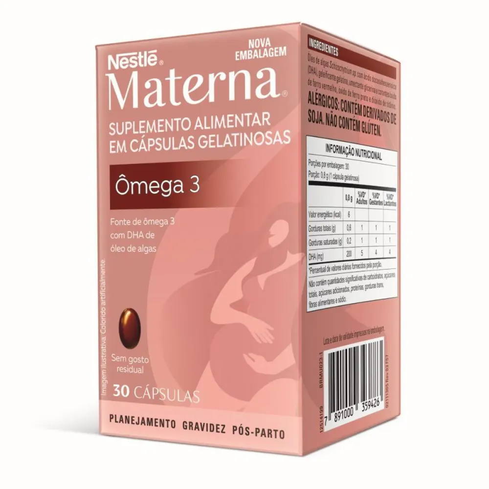 Suplemento Alimentar Nestlé Materna Ômega DHA 30 cápsulas