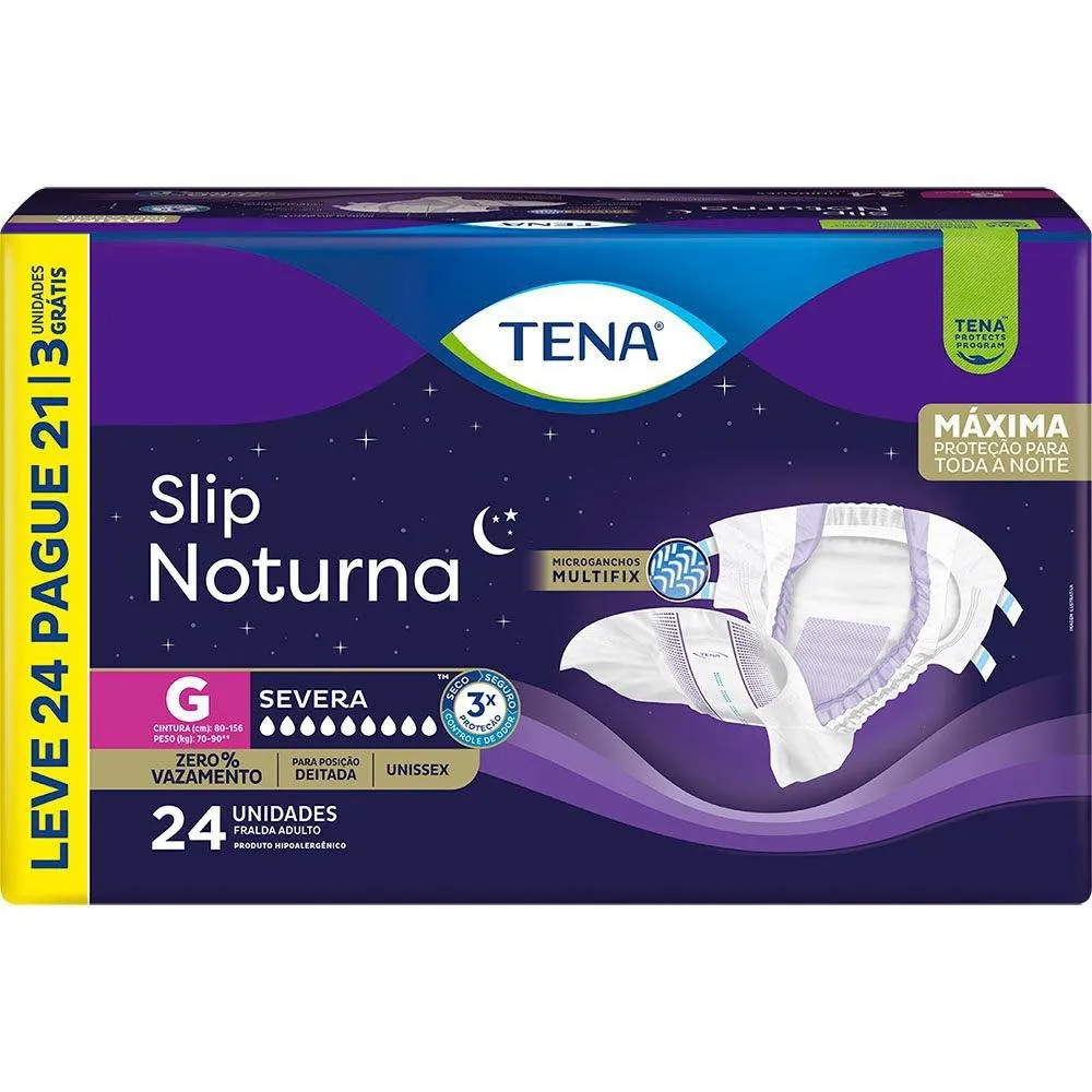 Tena Fralda Geriátrica Descartável Adulto Tena Slip Noturna G 70 A 90kg Leve 24 Pague 21 Unidades