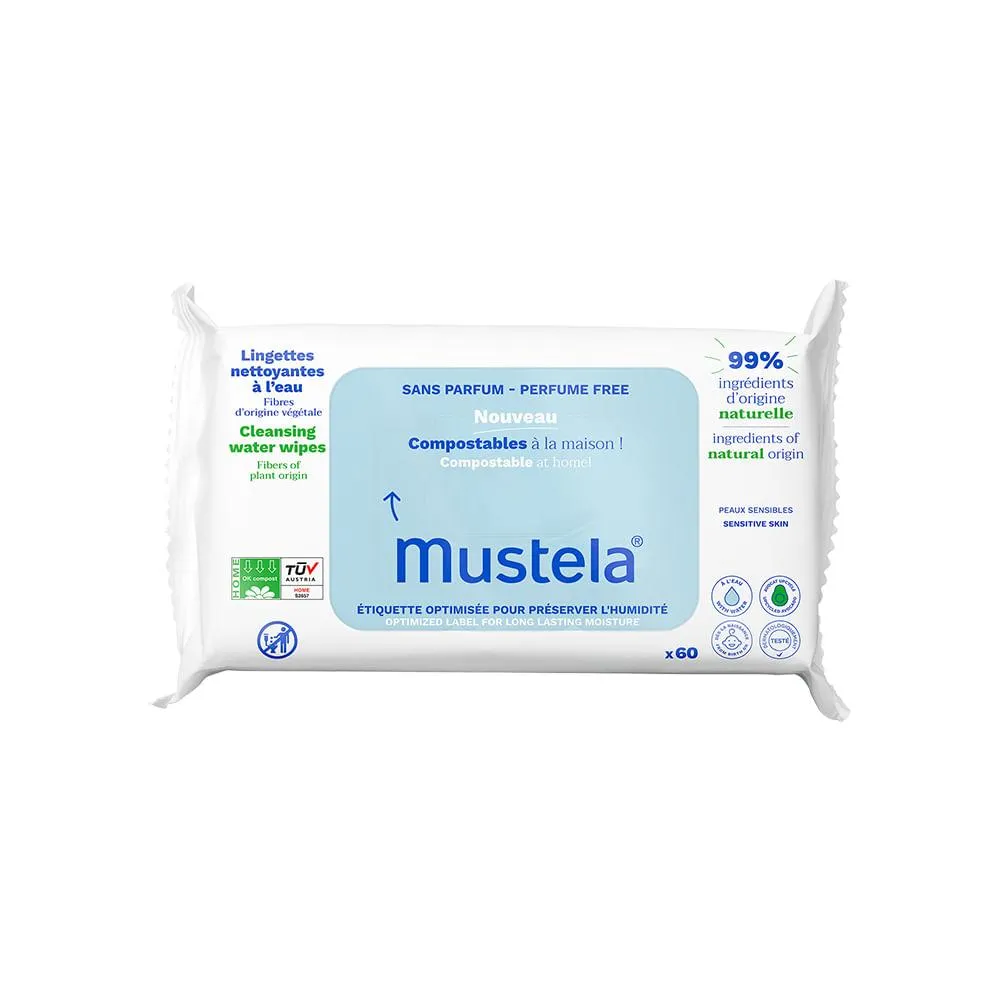Toalhas Umedecidas Mustela Compostável e Biodegradável Sem Perfume Recém-Nascido 60 Unidades