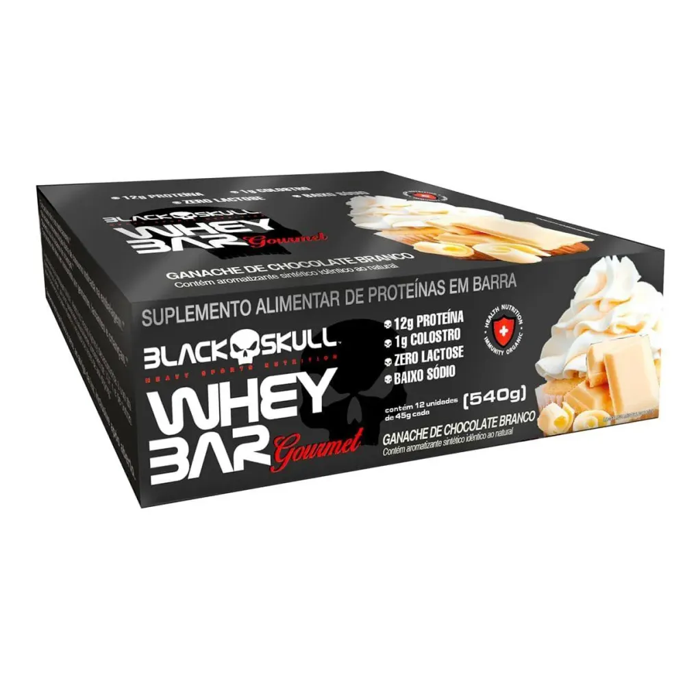 Whey Bar Gourmet - 12 Unidades 45g Chocolate Branco - Black Skull