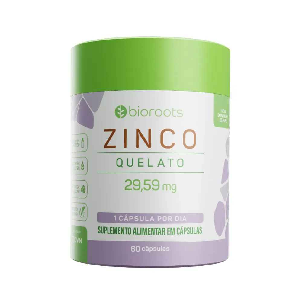 Zinco Quelato 30mg Bioroots 60 cápsulas